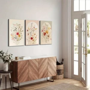 3pcs Wooden Framed Watercolor Flower Wall Art