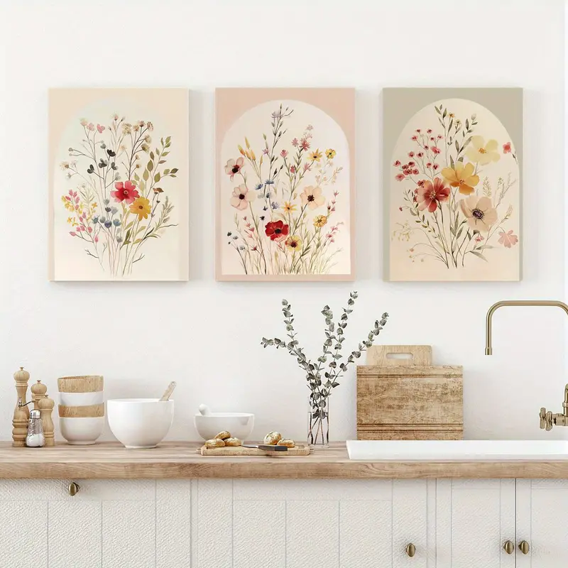 3pcs Wooden Framed Watercolor Flower Wall Art - Image 2