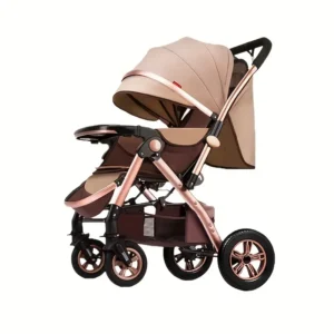 Beige & Brown Two-Tone Foldable Stroller with Canopy