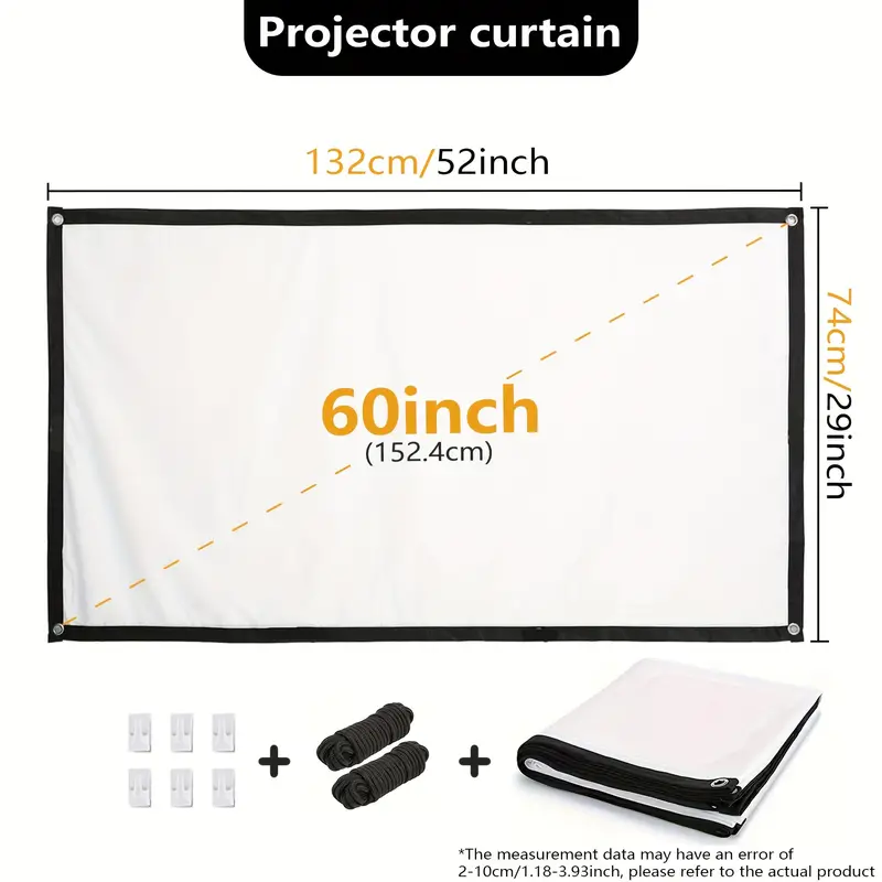 TUOGTCI 60-Inch Anti-Wrinkle Portable Projector Screen, 16:9 HD 4K Ultra HD & Full 1080P Support - Image 4