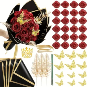24pcs Artificial Glitter Roses Bouquet